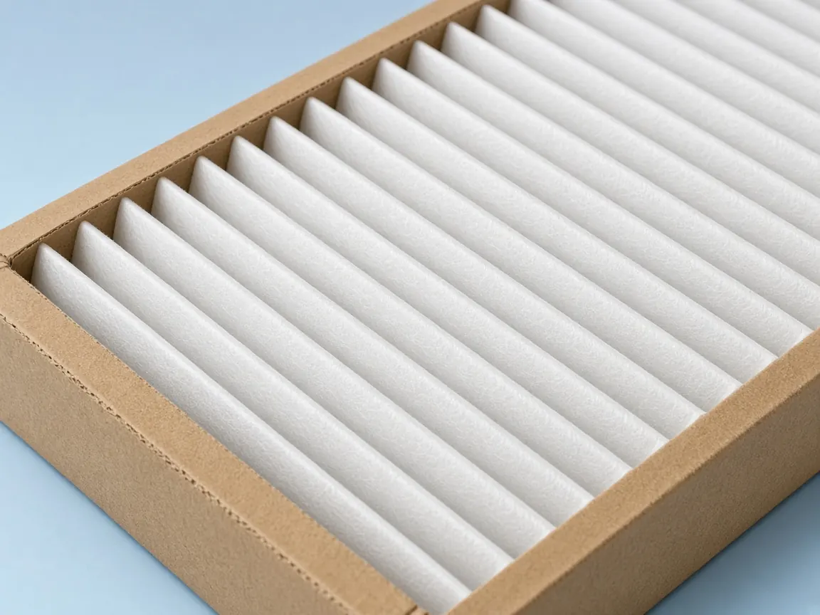 Close-up of a pleated furnace air filter